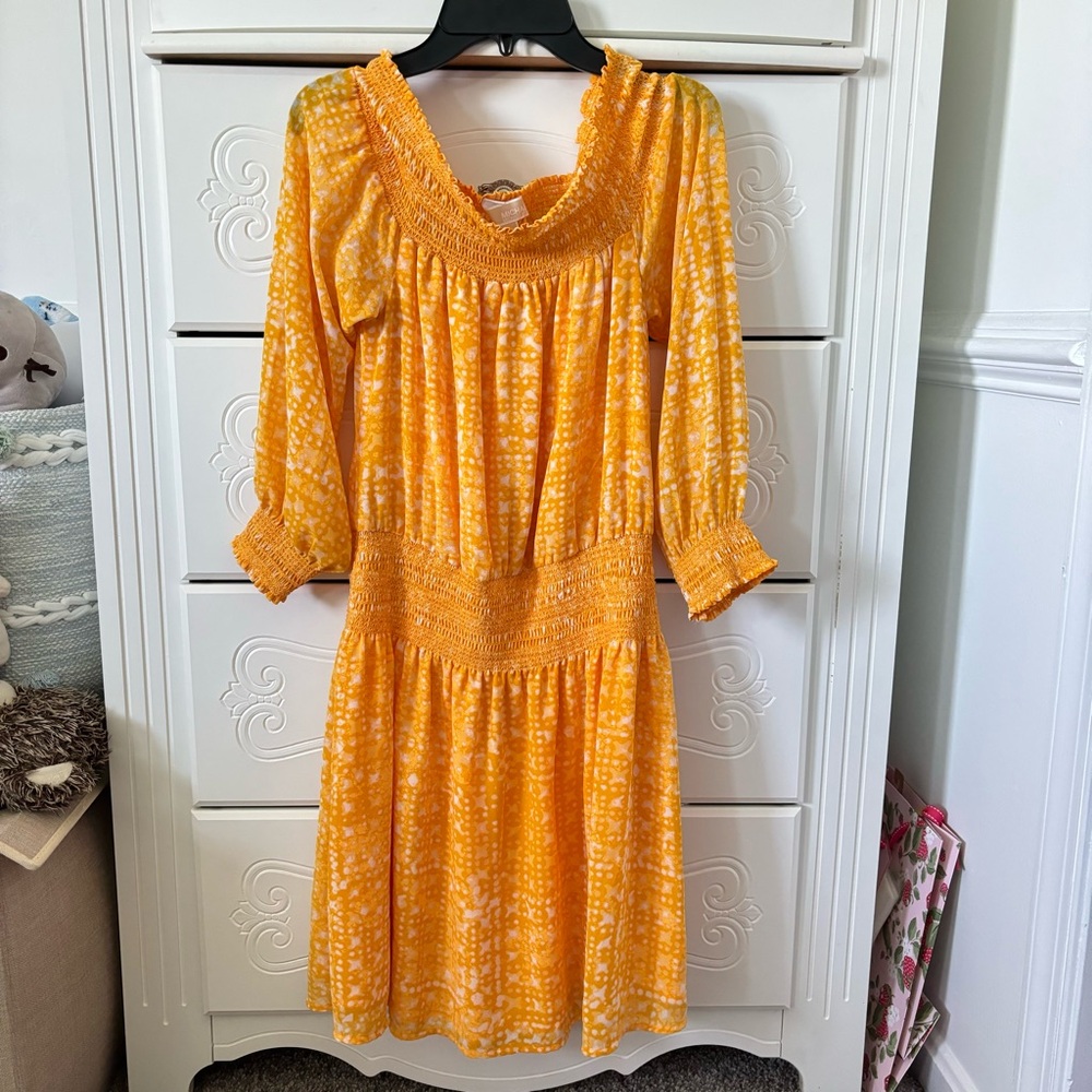 Michael Kors off the shoulder yellow dress